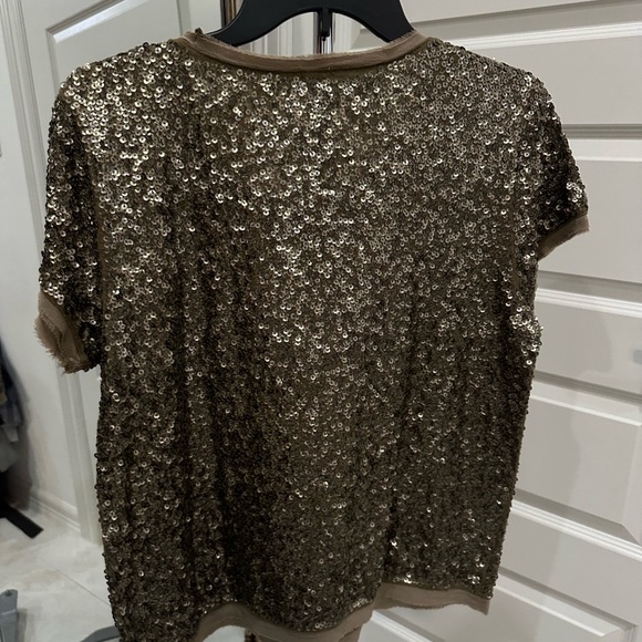 J. Crew Shimmering Sequin Short Sleeve Top - Brown Green Size L - Picture 2 of 6